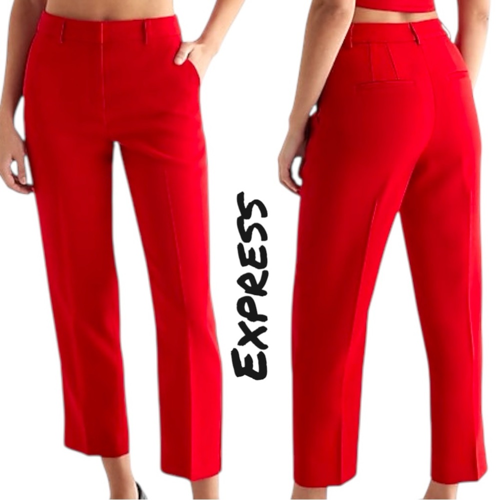 Express Women’s Red High Waisted Twill Straight Ankle Pant - Size 10R